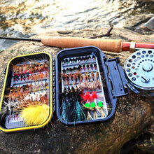 Load image into Gallery viewer, Fly Fishing Flies Assortment Kit Dry Wet Nyphms Tenkara Popper Streamer Woolly Bugger for Trout Bass Salmon Steelhead with Fly Box (100PCS Fishing Flies Kit)
