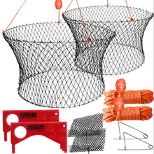Load image into Gallery viewer, 2 Pack Crab Trap Hoop Net Crab Pot 2 Ring Trap for Pier Dock Jetty Dungeness Rock Blue Crabs with Float, Line Bait Clip and Bag 24" x 20" x 14" (2 Pack)
