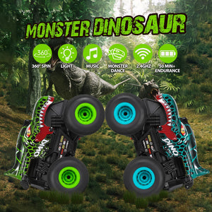 Remote Control Car, 2.4Ghz All Terrain Dinosaur Monster Truck Toys, RC Truck with Music, 3 Lighting Effects, 360 Stunt (Green)