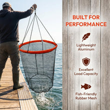 Load image into Gallery viewer, Aqwxc Foldable Bridge and Pier Fishing Landing Net - High Load-Bearing Aluminum Ring Drop Net for Saltwater Freshwater - Collapsible Basket with 50 FT Rope
