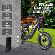Load image into Gallery viewer, Electric-Motorcycle for Adults-Teens Age 16+, 60V 4000W Peak Moped-Style-Ebike, 43-49MPH, 20&quot; Fat-Tire-Electric-Bike, 1500Wh
