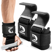 Load image into Gallery viewer, DMoose Fitness Weight Lifting Hooks (Pair) for Deadlifts Black

