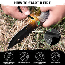 Load image into Gallery viewer, Naifu Bushcraft 6-in-1 Survival Knife — Full Tang Fixed Blade Hunting Knife with Sheath, 4.33 Inch Drop Point Blade, Built-in Sharpening Stone, Ferro Rod Fire Starter, Whistle, Glass Breaker &amp; Paracord — Camping, Bushcraft, EDC Gear
