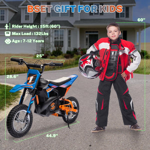 24V Electric Dirt Bike, Boys & Girls Ride on Electric Motocross Off-Road Bike w/Twist Grip Throttle, 250W Chain-Driven Motor (Blue)