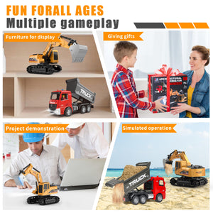 RC Excavator and Dump Truck Playset - RC Construction Vehicle Toys for Toddlers 6-12 Years Old, Children's Day Gift