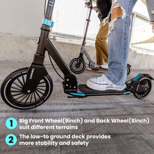 Load image into Gallery viewer, Two Wheel Scooters for Big Kids Ages 8-12, Teens and Adults. Manual Kick Scooter with Disc Brake, Rubber Mat
