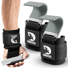 Load image into Gallery viewer, DMoose Fitness Weight Lifting Hooks (Pair) for Deadlifts, Pull Ups, Rows &amp; Shrugs -  (Grey)
