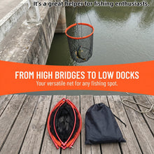 Load image into Gallery viewer, Aqwxc Foldable Bridge and Pier Fishing Landing Net - High Load-Bearing Aluminum Ring Drop Net for Saltwater Freshwater - Collapsible Basket with 50 FT Rope
