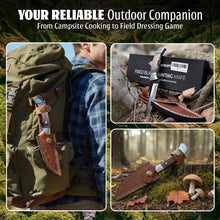 Load image into Gallery viewer, 9 Inch Fixed Blade Hunting Knife with Leather Sheath, Full Tang Skinning Knife with Walnut Wood Handle, Razor Sharp Stainless Steel Bushcraft Knife for Camping, Survival &amp; Outdoor Hunting Gear
