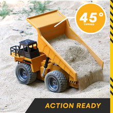Load image into Gallery viewer, Top Race RC Remote Control Dump Truck Toy | 11&quot; x 5.7&quot; | Alloy Metal and Plastic 4WD with Heavy Rubber Tires - 2.4Ghz
