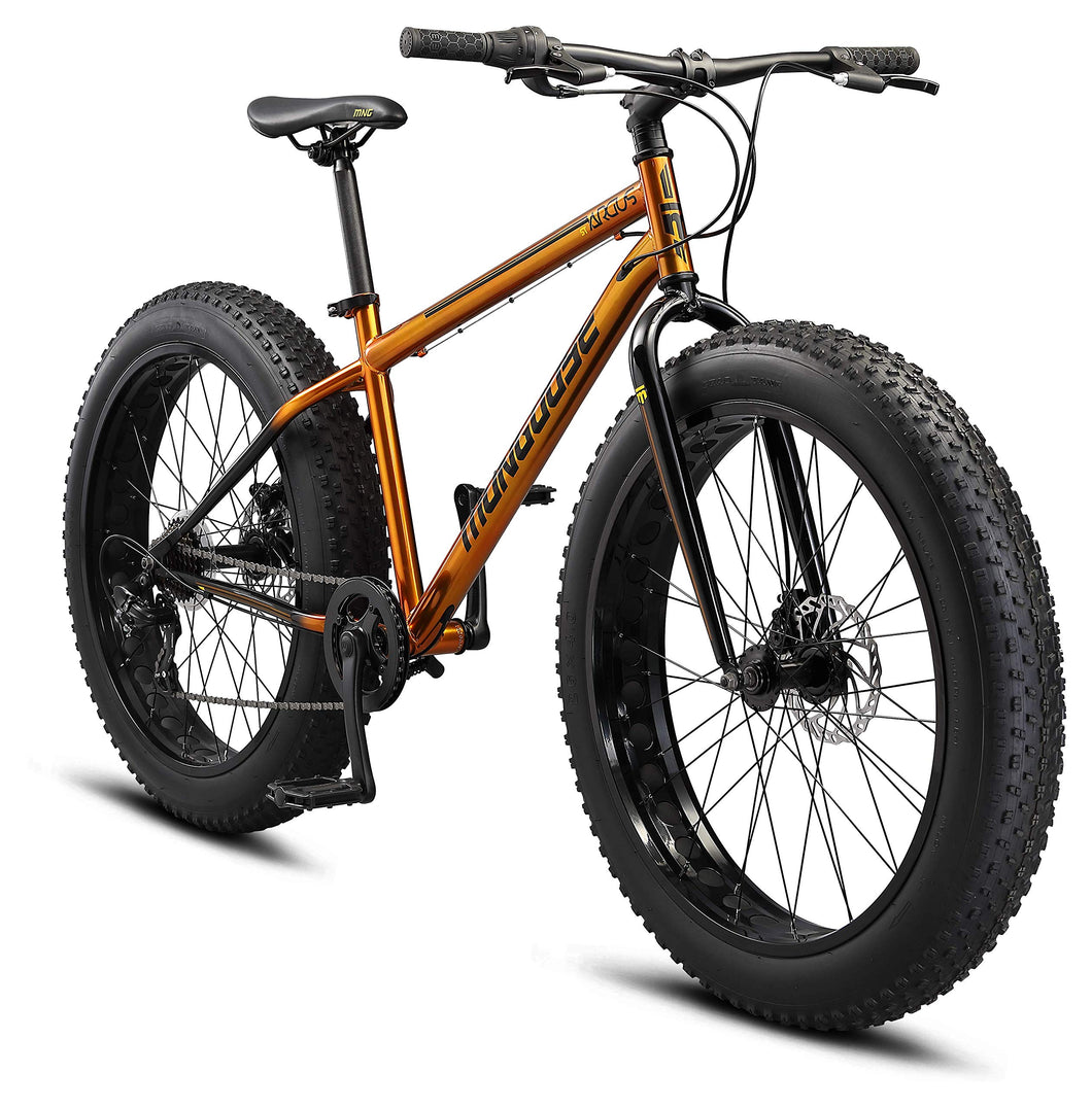 Fat Tire Mountain Bike for Adult Men Women, 26-Inch Wheels, Mechanical Disc Brakes, 17-Inch Steel Hardtail Frame, 7-Speed, Copper