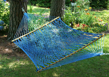 Load image into Gallery viewer, Original Pawleys Island Large Coatal Blue DuraCord Rope Hammock – 13 ft. x 55 in., 2-Person, 450 lb Capacity, Oak Spreader Bar, Zinc-Plated Hardware, Handcrafted in the USA
