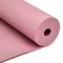 Load image into Gallery viewer, Amazon Basics 0.25-inch Thick TPE Exercise Yoga Mat with Carrying Strap, Non-Slip, 73.6" x 24", Plum
