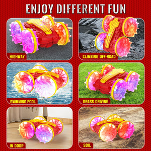 Amphibious RC Car with Lights for Kids 6-12 Year Old Gesture Sensor RC Stunt Cars Boat 4WD 2.4GHz Waterproof Hand Controlled