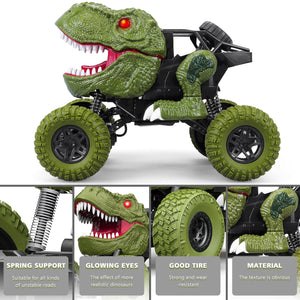 Remote Control Dinosaur Car for Kids Boys, 2.4Ghz All Terrain Remote Control Dinosaur Truck with Light, Rechargeable 4WD