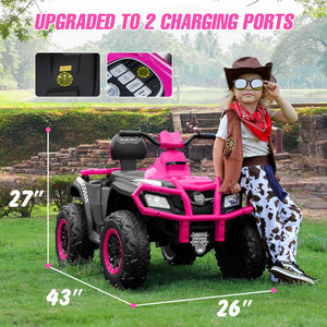 2 Seater Ride on ATV for Big Kids, 4 Wheeler Quad Ride on Toy with 10AH Battery,2 * 80 W Motor, 4mph Max Speed, Pink