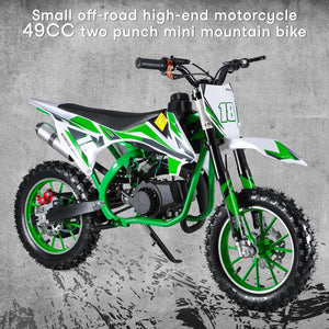49cc Kids Dirt Bike, 2 Stroke Motorcycle with Off-Road Tires, Dual Disc Brakes, Shock Absorbers, Soft Seat Cushion, Gas Power, Green