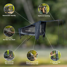 Load image into Gallery viewer, Kakadu Camping Tent Cot, 1 Person, 1 Minute Easy Setup, Folding, Compact, Elevated Tent with BlockOut Rain Fly, Awning Poles, Ultra-Fine Mesh Windows, and Carry Bag
