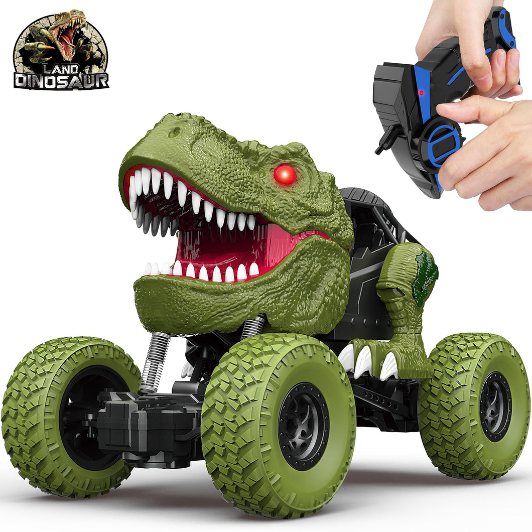Remote Control Dinosaur Car for Kids Boys, 2.4Ghz All Terrain Remote Control Dinosaur Truck with Light, Rechargeable 4WD