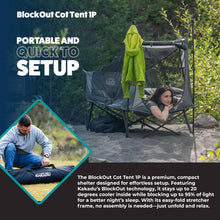 Load image into Gallery viewer, Kakadu Camping Tent Cot, 1 Person, 1 Minute Easy Setup, Folding, Compact, Elevated Tent with BlockOut Rain Fly, Awning Poles, Ultra-Fine Mesh Windows, and Carry Bag
