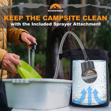 Load image into Gallery viewer, Ridgewinder Portable Shower for Camping with Dry Bag - Camp Shower with Rechargeable Battery and Included 10L Dry Bag for Water Storage. Complete Camping Shower in a Bag (+Sprayer Attachment).
