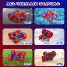 Load image into Gallery viewer, Amphibious Remote Control Car for Kids with LED Lights, RC Boats for Boys Age 6 7 8 9 10 11 12, 2.4GHz 4WD Spide RC Stunt Car
