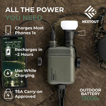 Load image into Gallery viewer, NESTOUT Rugged Power Bank, 15000mAh Outdoor Charger, 32W USB-C Fast Charging PD, Waterproof IP67, Durable Shockproof, Battery Pack for iPhone Tablet Hiking Travel Camping (Olive Green, 15000mAh)
