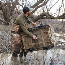 Load image into Gallery viewer, Momarsh Invisi Lab Dog Blind for Waterfowl Hunting | Adjustable Pet Blind for Dry or Wet Land Hunting &amp; Training | Water Resistant Shell with Mesh Draining Bottom | Optifade Marsh
