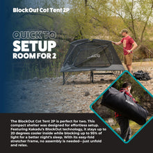 Load image into Gallery viewer, Kakadu Camping Tent Cot, 2 Person, Quick Setup, Folding, Compact, Elevated Tent with BlockOut Rain Fly, Awning Poles, Ultra-Fine Mesh Windows, and Carry Bag
