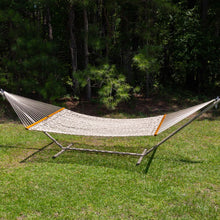 Load image into Gallery viewer, Original Pawleys Island Deluxe Oatmeal DuraCord Rope Hammock – 13 ft. x 60 in., 2-Person, 450 lb Capacity, Oak Spreader Bar, Zinc-Plated Hardware, Handcrafted in the USA
