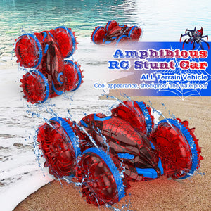 Amphibious Remote Control Car for Kids with LED Lights, RC Boats for Boys Age 6 7 8 9 10 11 12, 2.4GHz 4WD Spide RC Stunt Car