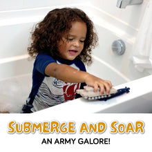 Load image into Gallery viewer, Bath Toys for Kids Ages 4-8, Kids Bath Toys for Boys, Mold Free No Hole Sealed, Soft Durable Army Play Set Submarine Tank Airplane Jet
