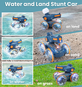 Amphibious Remote Control Car - Stunt Toy for Kids Ages 6-8-12, Water & Land 4WD with Gesture Sensing, Lights