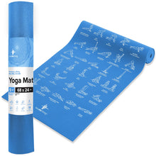 Load image into Gallery viewer, NewMe Fitness Yoga Mat for Women and Men - Large, 5mm Thick, 68 Inch Long, Non Slip Exercise Mats w/ 70 Printed Yoga Poses for Pilates, Workout and Stretching - Home and Gym Essentials - Blue
