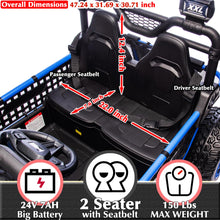 Load image into Gallery viewer, 24V 2 Seater XXL Kids UTV Ride On Car with Remote Control 4WD Off Road Electric Vehicle Ride On Toy Car (Blue)
