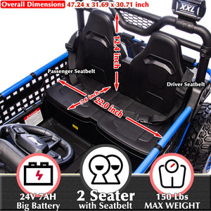 24V 2 Seater XXL Kids UTV Ride On Car with Remote Control 4WD Off Road Electric Vehicle Ride On Toy Car (Blue)