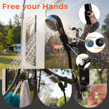 Load image into Gallery viewer, LeBeiXon 7-Piece Camping Shower Kit with Shower Pump, Foldable Bucket, 6.5ft (2m) Hose, 180° Adjustable Metal Hook, Shower mat, loofah, and mesh Storage Bag.

