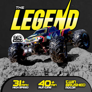 Remote Control Car, Hobby Grade RC Car 1:10 Scale Brushed Motor with Two Batteries, 4x4 Off-Road Waterproof RC Truck, Fast RC Cars
