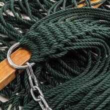 Load image into Gallery viewer, Original Pawleys Island Deluxe Green DuraCord Rope Hammock – 13 ft. x 60 in., 2-Person, 450 lb Capacity, Oak Spreader Bar, Zinc-Plated Hardware, Handcrafted in the USA
