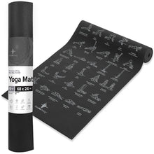 Load image into Gallery viewer, NewMe Fitness Yoga Mat for Women and Men - Large, 5mm Thick, 68 Inch Long, Non Slip Exercise Mats w/ 70 Printed Yoga Poses for Pilates, Workout and Stretching - Home and Gym Essentials - Black
