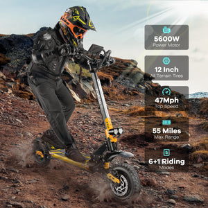 60V Electric Scooter Adults 5600W Dual Motors Top Speed 47MPH, 60V 21Ah Range 55 Miles, 12" All-Terrain Tires Foldable FastScooter