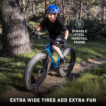 Load image into Gallery viewer, Fat Tire Mountain Bike for Youth Boys Girls, 24-Inch Wheels, Mechanical Disc Brakes, 12-Inch Steel Hardtail Frame, 7-Speed, Blue
