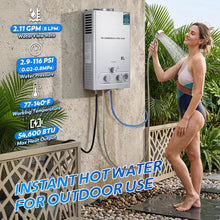 Load image into Gallery viewer, Hapyvergo 8L Portable Propane Water Heater, 2.11 GPM Outdoor Tankless, Digital Display, for Camping, Cabins, Barns
