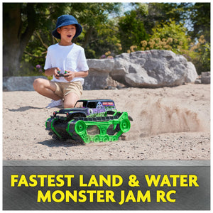 Monster Jam, Official Grave Digger Trax All-Terrain Remote Control Outdoor Vehicle, 1:15 Scale, Kids Toys