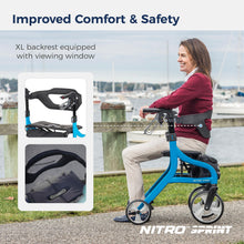 Load image into Gallery viewer, Drive Medical Nitro Sprint Foldable Rollator Walker with Seat - Lightweight Support - Large Wheels - Compact Folding Design - Adjustable Comfort - Standard Size - Blue
