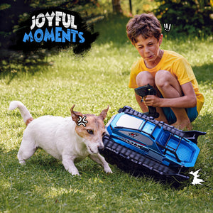 Amphibious Remote Control Car, Waterproof Shark Monster Truck, 360° Rotating Tank, Full Throttle, Blue