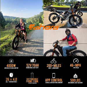 Pro 2 [2025 Version] Electric Bike for Adults, 4000W 46MPH Dual Motor Electric Bike,52V 60Ah 200+ Miles Long Range Ebike