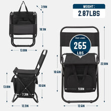 Load image into Gallery viewer, Small Fishing Chair with Cooler Bag, Lightweight Camping Chair Compact Fishing Stool with Backrest for Hiking Travel,Ice Fishing
