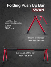 Load image into Gallery viewer, WITHGEAR Folding Push Up Bar Swan Red | Portable &amp; Lightweight Sturdy Duralumin Metal Pushup Bar Stand w/ Carry Bag | Home Workout Equipment Push Up Bars for Men and Women | Push Up Handles for Floor (RED)
