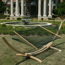 Load image into Gallery viewer, Hatteras Hammocks Deluxe Green DuraCord Rope Hammock – 13 ft. x 60 in., 2-Person, 450 lb Capacity, Cumaru Spreader Bar, Zinc-Plated Hardware – Handcrafted in The USA
